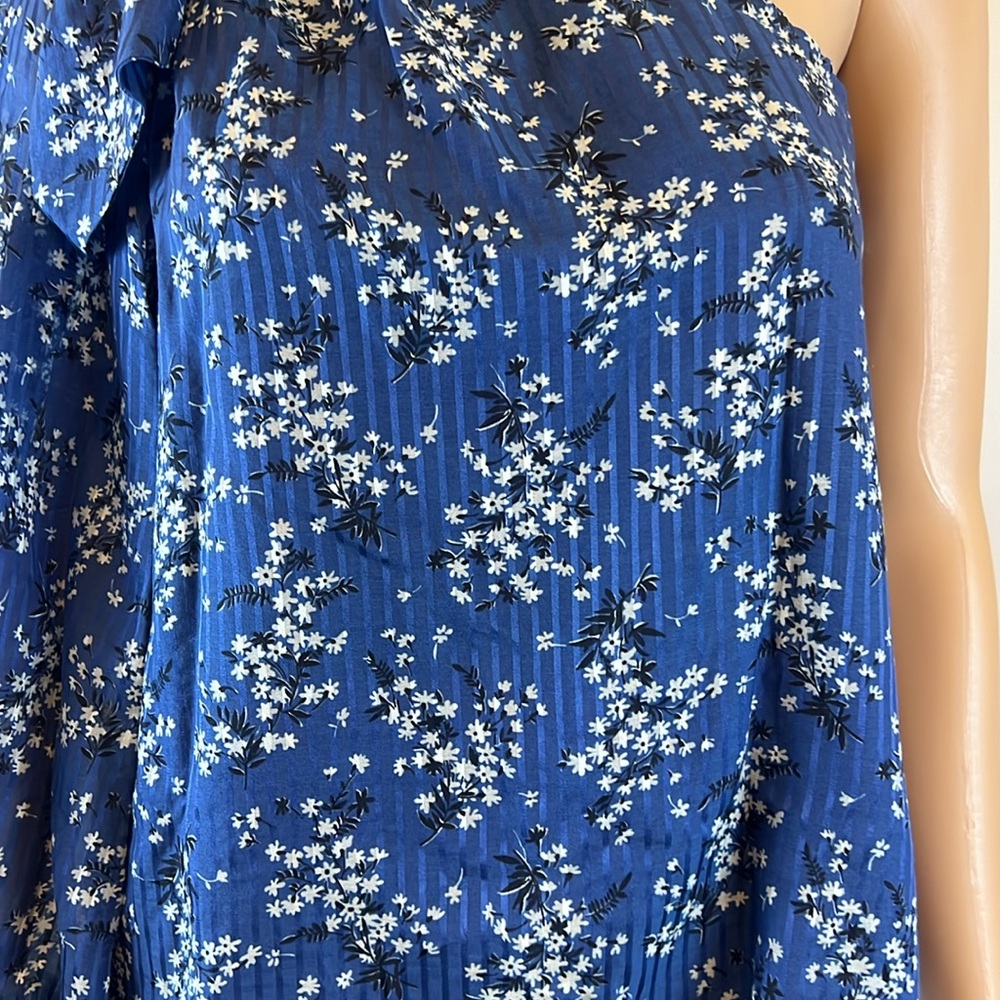 Ulla Johnson Blue Enid One Shoulder Floral Blouse With Bow Tie - Picture 7 of 11